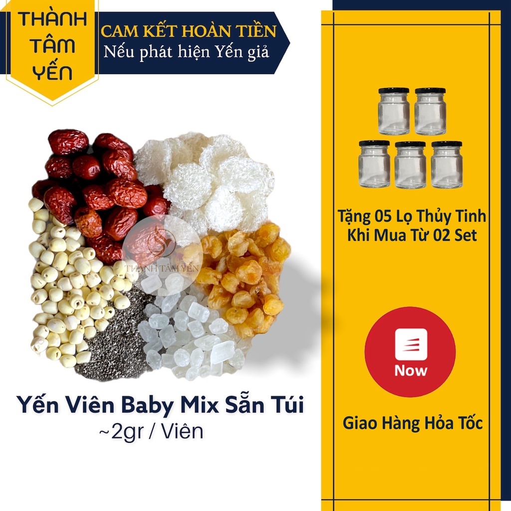 [SET MIX] Yến Viên Baby Mix Sẵn (10 túi /set) + Tặng 5 Lọ Thủy Tinh 70ml Khi Mua Từ 2 Set
